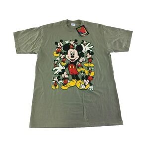 VTG NWT Mickey Mouse‎ Unlimited Velva Sheen T Shirt L Green Allover Walt Disney